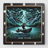 Geboren om te vissen Aquatic Lightning Vierkante Klok (Voorkant)