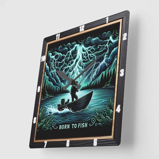 Geboren om te vissen Aquatic Lightning Vierkante Klok (Hoek)