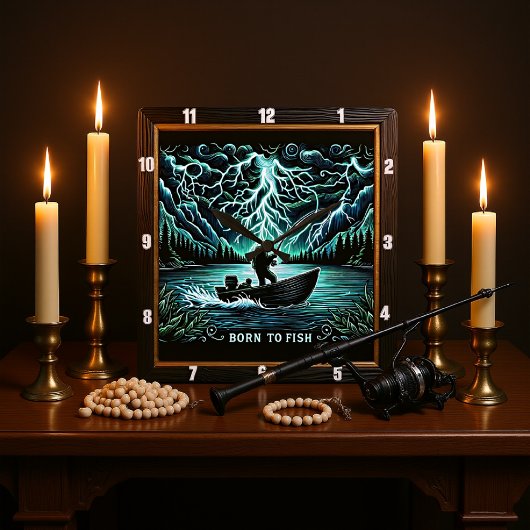 Geboren om te vissen Aquatic Lightning Vierkante Klok