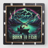 Geboren om te vissen Stormy Waters Angler Vierkante Klok (Voorkant)