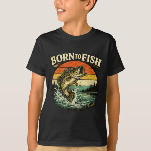 Geboren om te vissen vintage baars vissen visser  t-shirt