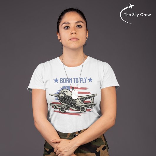 Geboren om te vliegen Vliegtuig USA Flag Aviation T-shirt