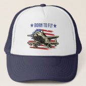 Geboren om te vliegen  Vliegtuig USA Flag Aviation Trucker Pet (Voorkant)