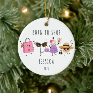 Geboren om te Winkelen Gepersonaliseerde Kerst Orn Keramisch Ornament