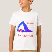 Geboren om te zwemmen, jongen, blauw, met jouw naa t-shirt (Voorkant)