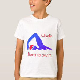 Geboren om te zwemmen, jongen, blauw, met jouw naa t-shirt