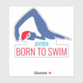 Geboren om te zwemmen, zwemmer met rood pet, geper sticker (Vel)