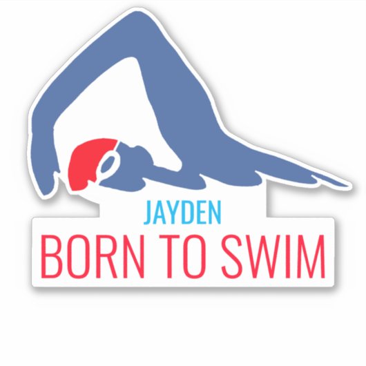 Geboren om te zwemmen, zwemmer met rood pet, geper sticker (Voorkant)