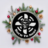 Geboren om te zweven, Cool Skull Pilot & Vliegtuig Metalen Ornament