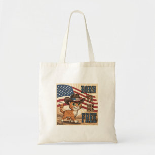 Geboren om vrij te zijn - Cowboy Cat Patriotic Can Tote Bag