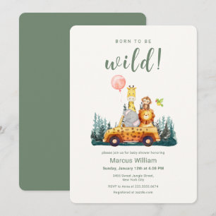 Geboren om wild te zijn Safari Dieren Baby Shower Kaart