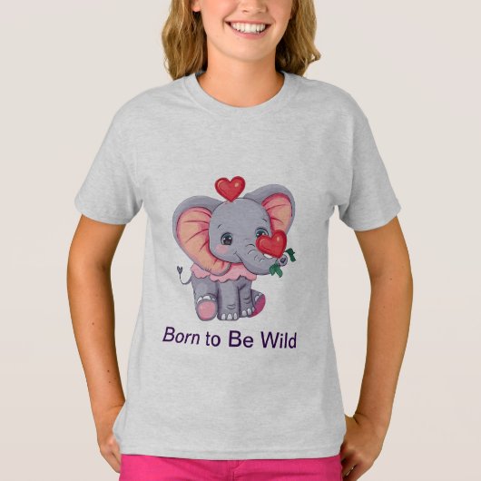 Geboren om wild te zijn | Speelse olifant T-shirt  (Voorkant)