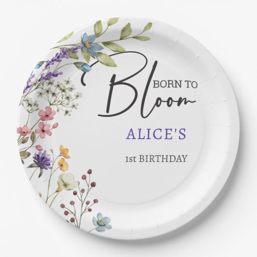 Geboren om wilde bloemen te bloeien kinderen verja papieren bordje (Voorkant)