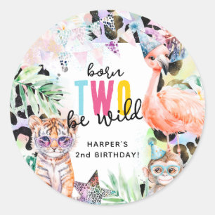Geboren om Wilde Safari Dieren Cool 2e Verjaardag Ronde Sticker