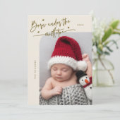 Geboren onder Mistletoe Cream Geboorteaankondiging Aankondiging (Staand voorkant)