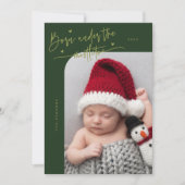 Geboren onder Mistletoe Green Geboorteaankondiging Aankondiging (Voorkant)