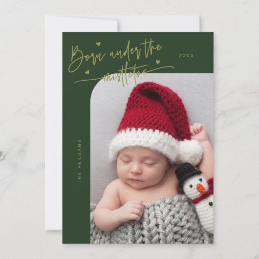 Geboren onder Mistletoe Green Geboorteaankondiging Aankondiging (Voorkant)
