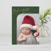 Geboren onder Mistletoe Green Geboorteaankondiging Aankondiging (Staand voorkant)