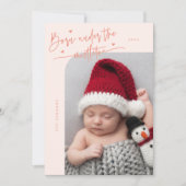 Geboren onder Mistletoe Peach Geboorteaankondiging Aankondiging (Voorkant)