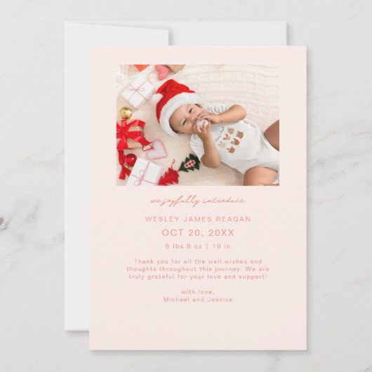 Geboren onder Mistletoe Peach Geboorteaankondiging Aankondiging (Achterkant)