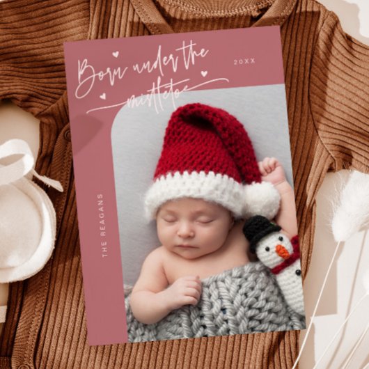 Geboren onder Mistletoe Roze Geboorteaankondiging Aankondiging