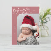 Geboren onder Mistletoe Roze Geboorteaankondiging Aankondiging (Staand voorkant)