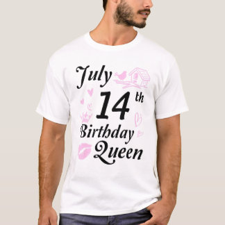 Geboren op 14 juli Happy Birthday Queen, moeder ta T-shirt
