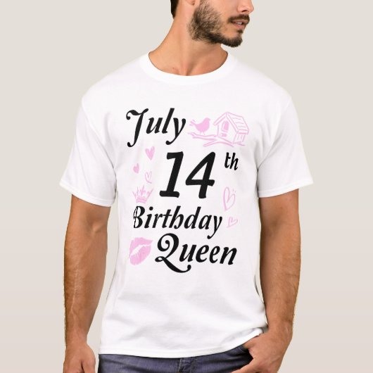Geboren op 14 juli Happy Birthday Queen, moeder ta T-shirt (Voorkant)