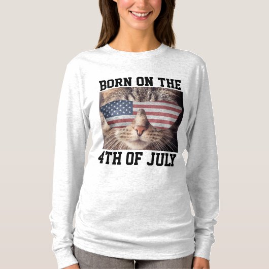 GEBOREN OP 4 JULI CAT T SHIRTS (Voorkant)