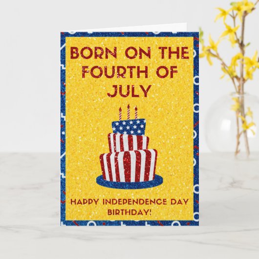 Geboren op 4 juli glitter Kaart (Gele Bloem)