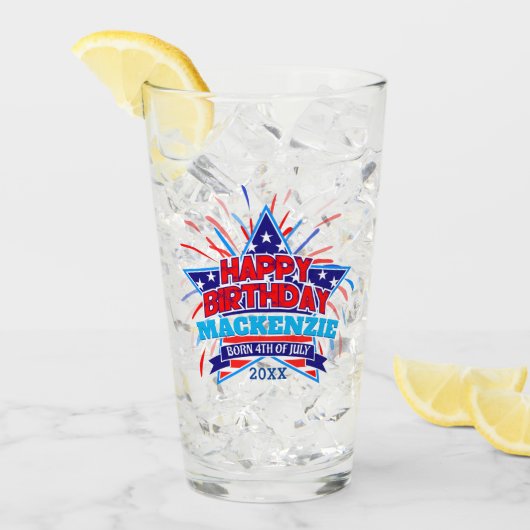 Geboren op 4 juli Happy Birthday Jouw naam Glas (Voorkant ijs)