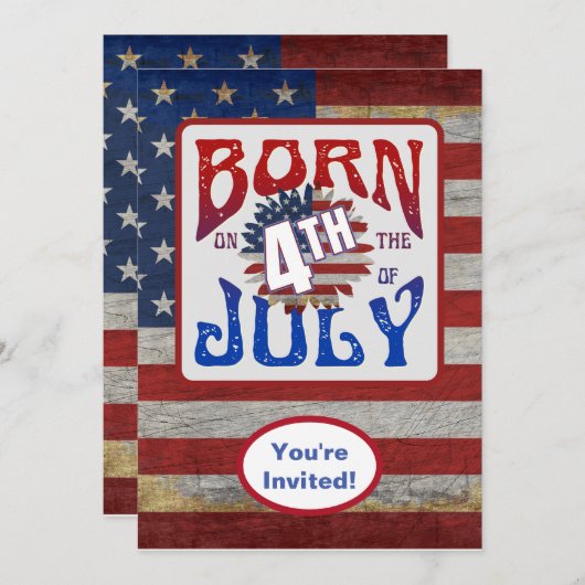 Geboren op 4 juli Verenigde Staten Verjaardagsfees Kaart (Voorkant / Achterkant)