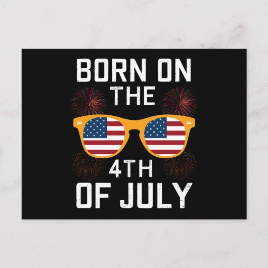 Geboren Op 4 Juli Verjaardag Zonnebril USA Briefkaart (Voorkant)