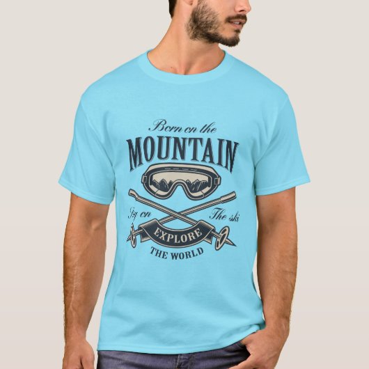 Geboren op de berg grappig skionderwerp t-shirt (Voorkant)