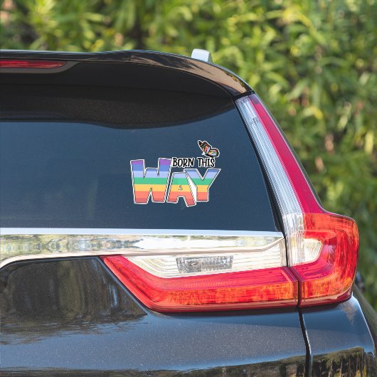 Geboren op deze manier regenboog sticker (Auto Zijkant)