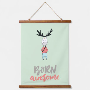 Geboren op Geweldige moderne Cartoon Deer Hangend Wandkleed