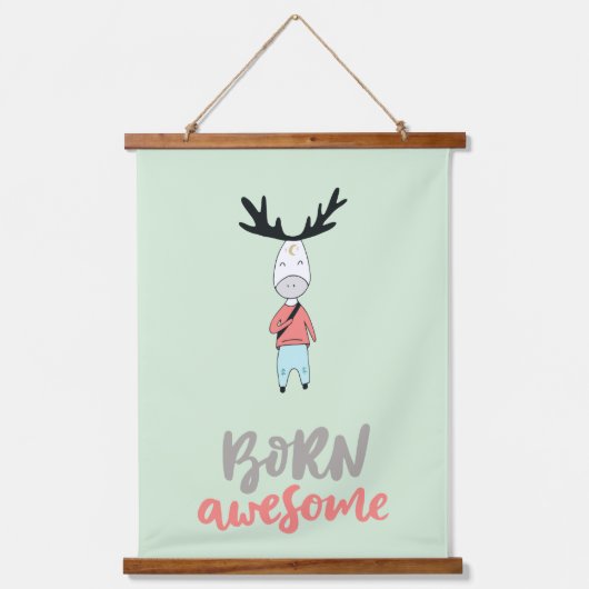 Geboren op Geweldige moderne Cartoon Deer Hangend Wandkleed (Voorkant)
