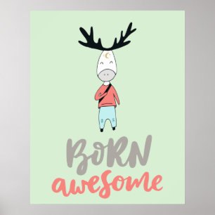 Geboren op Geweldige moderne Cartoon Deer Poster
