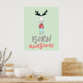 Geboren op Geweldige moderne Cartoon Deer Poster (Keuken)