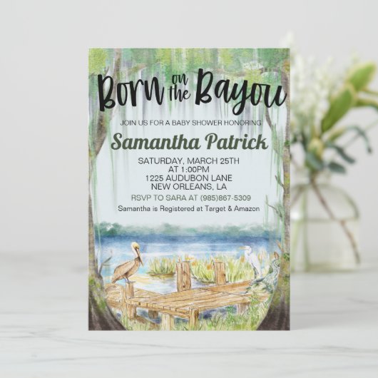 Geboren op het Bayou Swamp Baby shower Invitation Kaart (Staand voorkant)