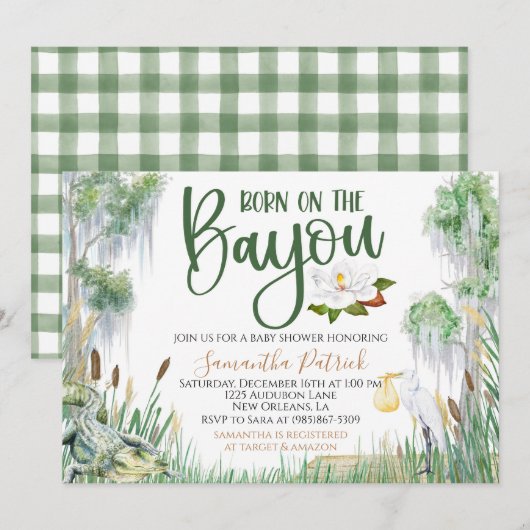 Geboren op het Bayou Swamp Baby shower Invitation Kaart (Voorkant / Achterkant)