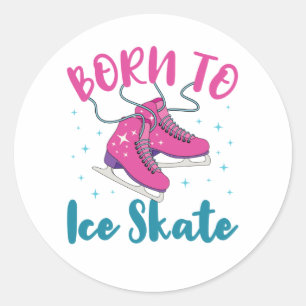 Geboren op Ice Schaats Cute Figuur Skater Ronde Sticker