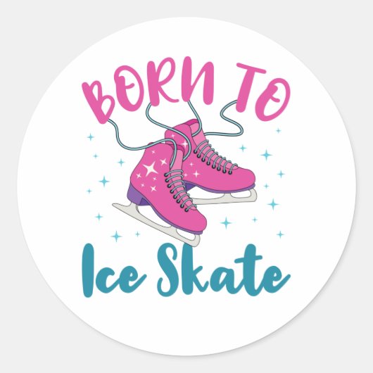 Geboren op Ice Schaats Cute Figuur Skater Ronde Sticker (Voorkant)