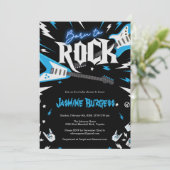 Geboren op ROCK Baby shower Invitation, Guitar Inv Kaart (Staand voorkant)