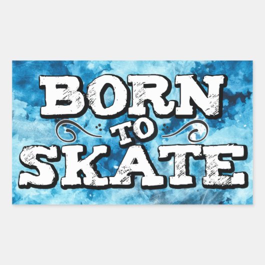 Geboren op schaats blauwe waterverf graffiti rechthoekige sticker (Voorkant)