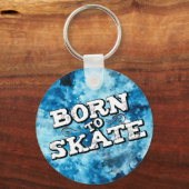 Geboren op schaats blauwe waterverf graffiti sleutelhanger (Voorkant)