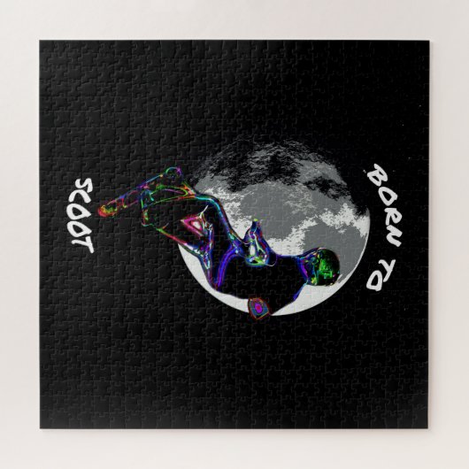 Geboren op scoot-scooter en maan legpuzzel (Horizontaal)