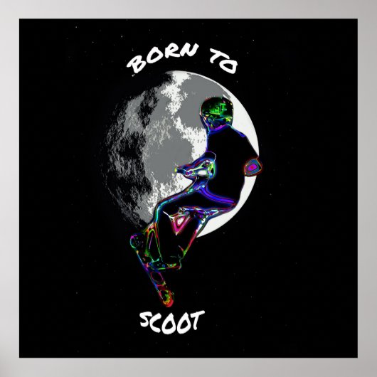 Geboren op scoot-scooter en maan poster (Voorkant)