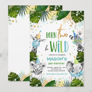 Geboren op twee "Be Wild Birthday Safari Animals P Kaart