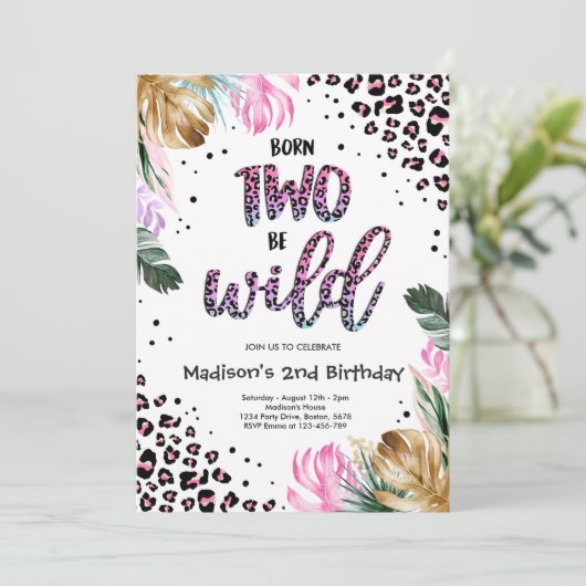 Geboren op twee BE Wild Oerwoud Leopard Print Birt Kaart (Staand voorkant)